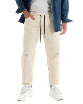 Pantaloni Jeans Uomo Regular Fit Panna Pantalaccio Bull Con Rotture Casual GIOSAL-P5932A