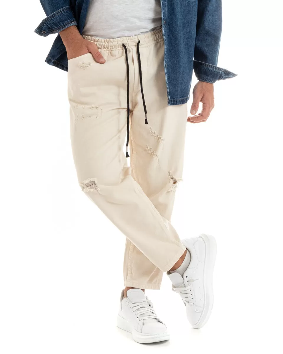 Pantaloni Jeans Uomo Regular Fit Panna Pantalaccio Bull Con Rotture Casual GIOSAL-P5932A