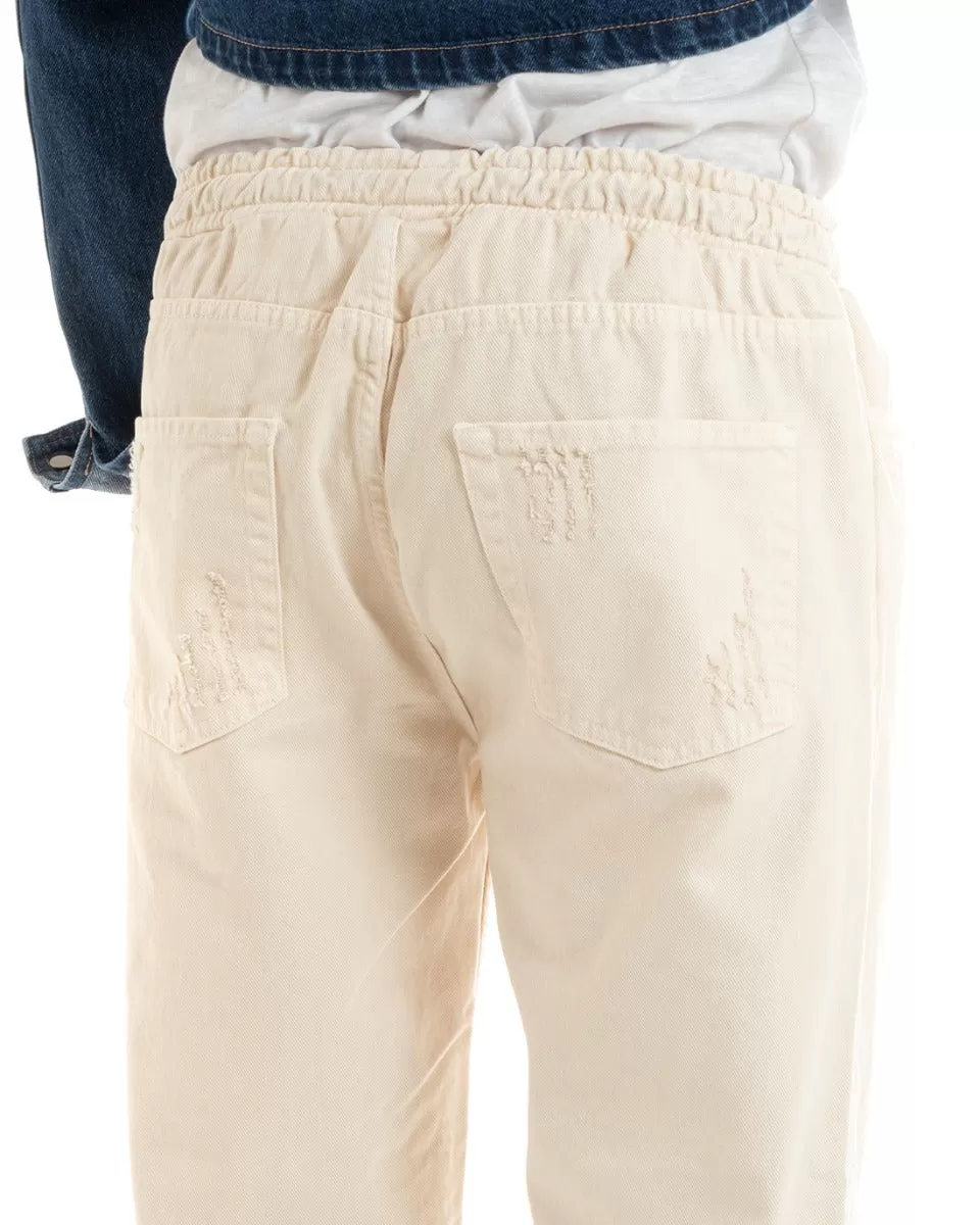 Pantaloni Jeans Uomo Regular Fit Panna Pantalaccio Bull Con Rotture Casual GIOSAL-P5932A