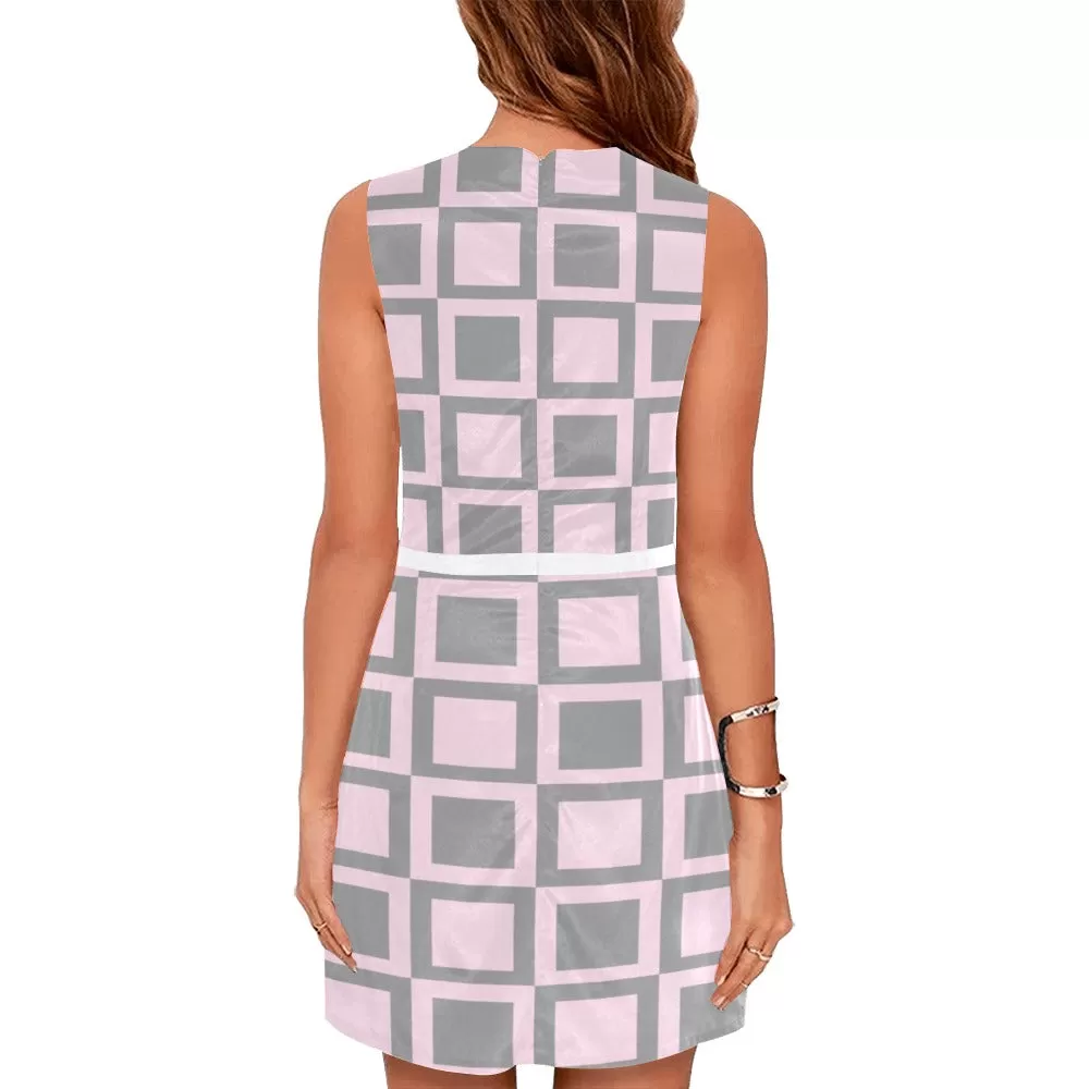 PINK GRAY BOX PRINT 2 Eos Women's Sleeveless Dress (Model D01)