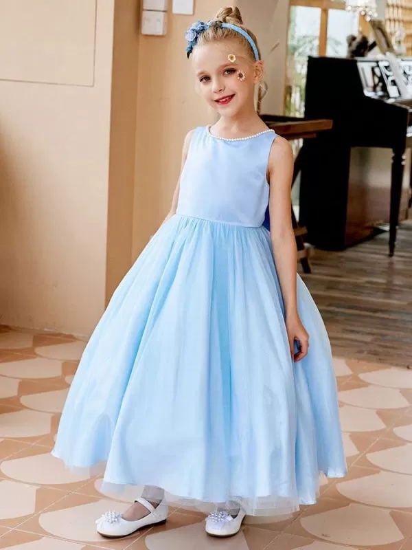 Purple Little Flower Girl Dresses Sleeveless Tulle Beaded Kids Party Dresses