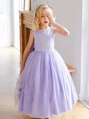 Purple Little Flower Girl Dresses Sleeveless Tulle Beaded Kids Party Dresses