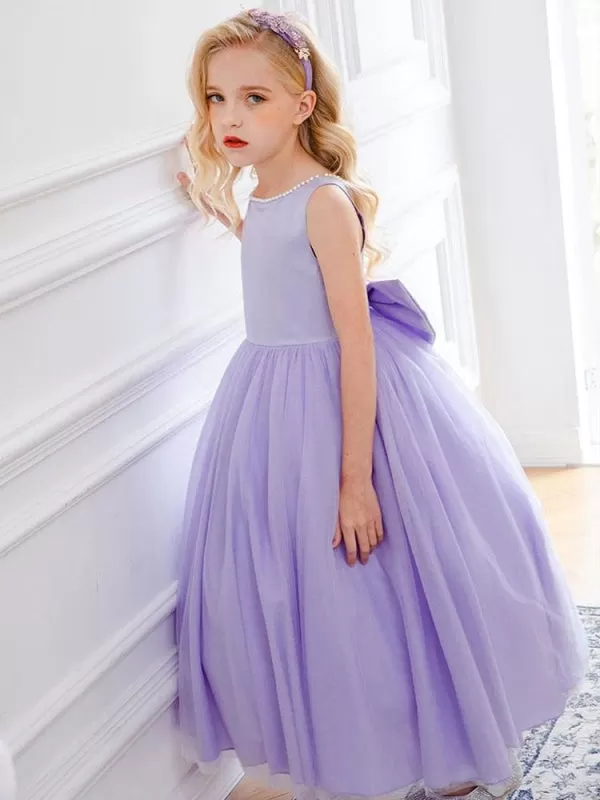 Purple Little Flower Girl Dresses Sleeveless Tulle Beaded Kids Party Dresses