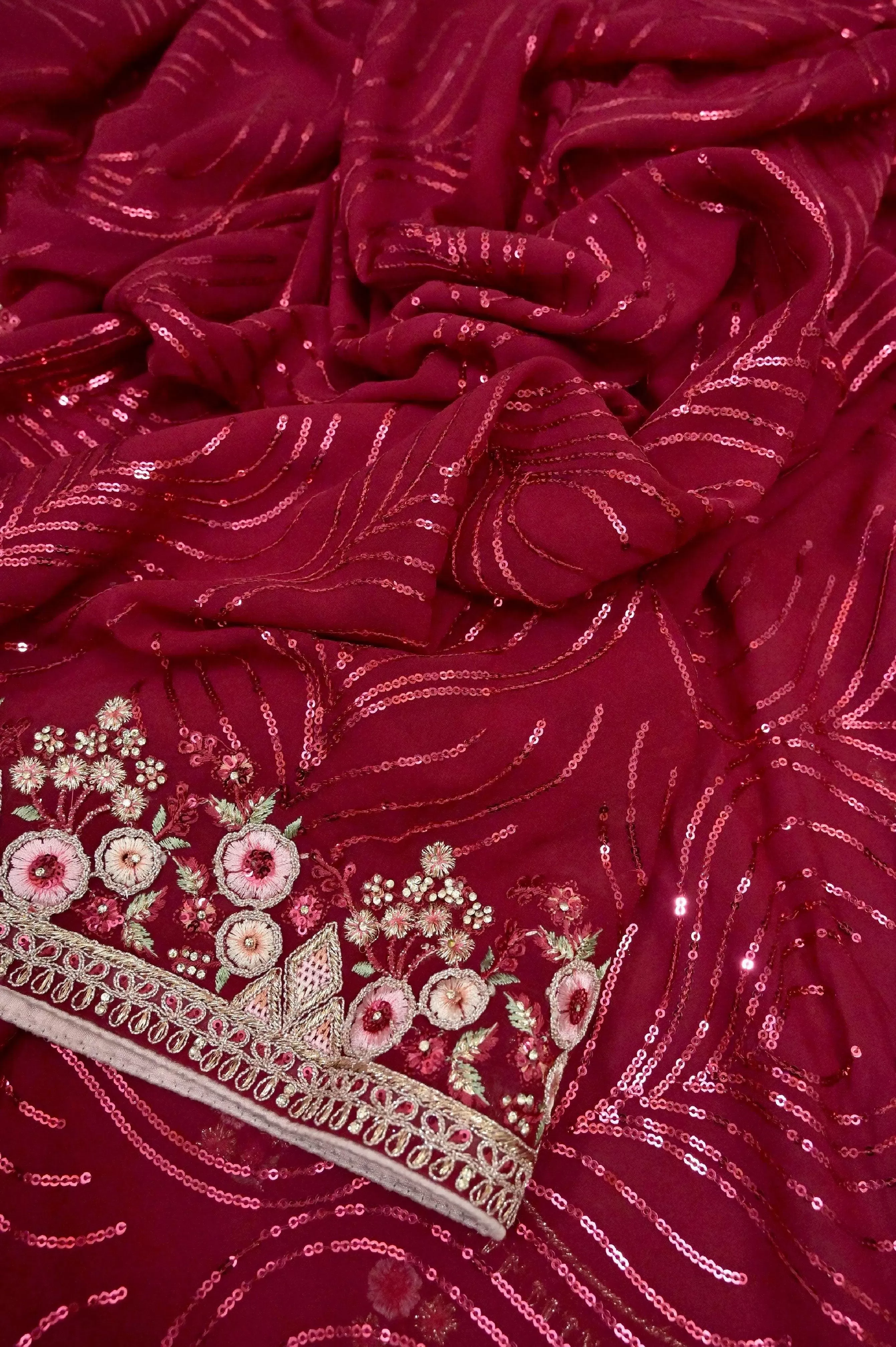 Red and Magenta Color Designer Georgette Saree with Sequin Weaving and Embroidery Work