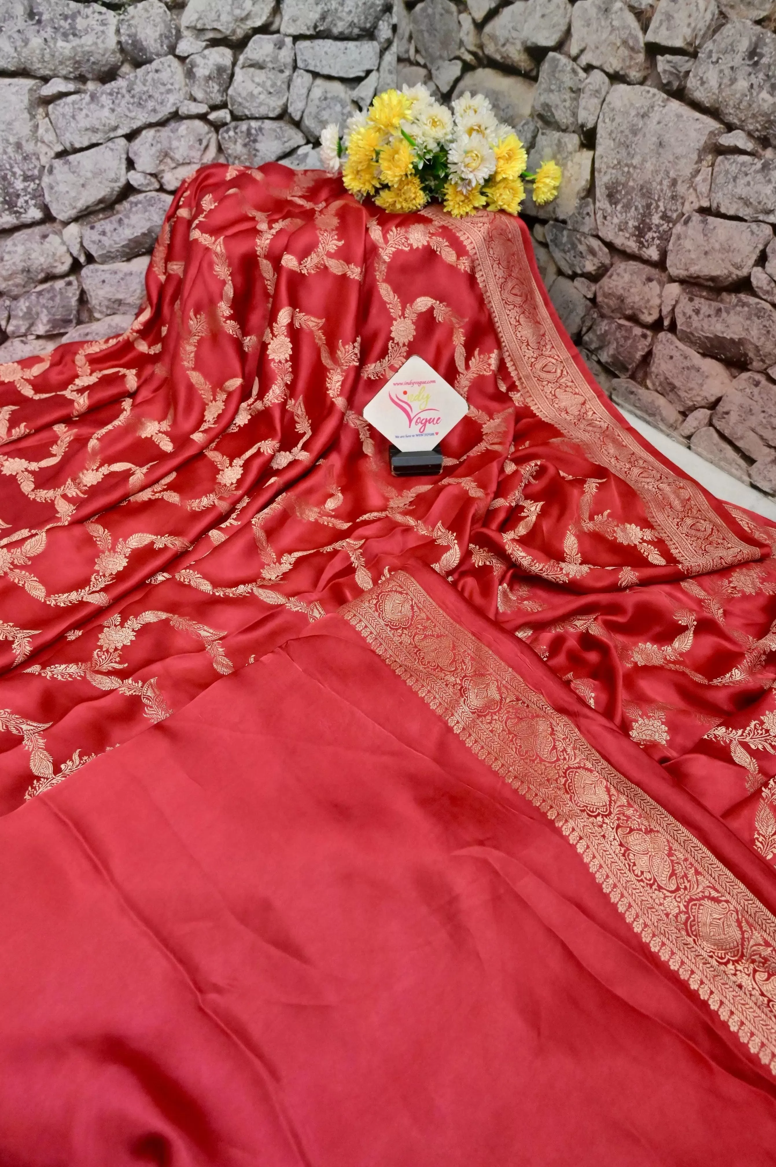 Red Color Satin Silk Banarasi Saree