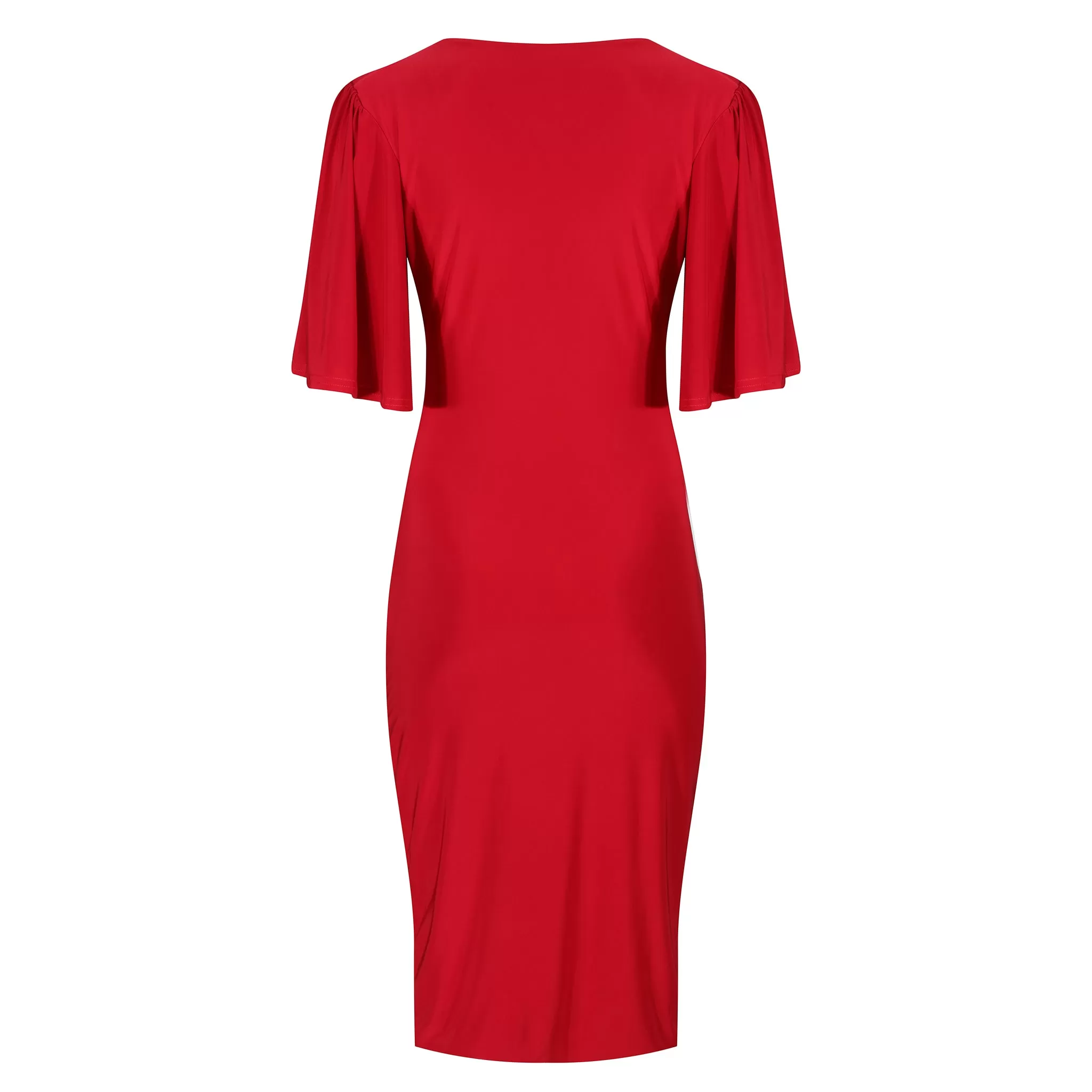 Red Wrap Top Slinky Cocktail Wiggle Dress w/ Butterfly Sleeves