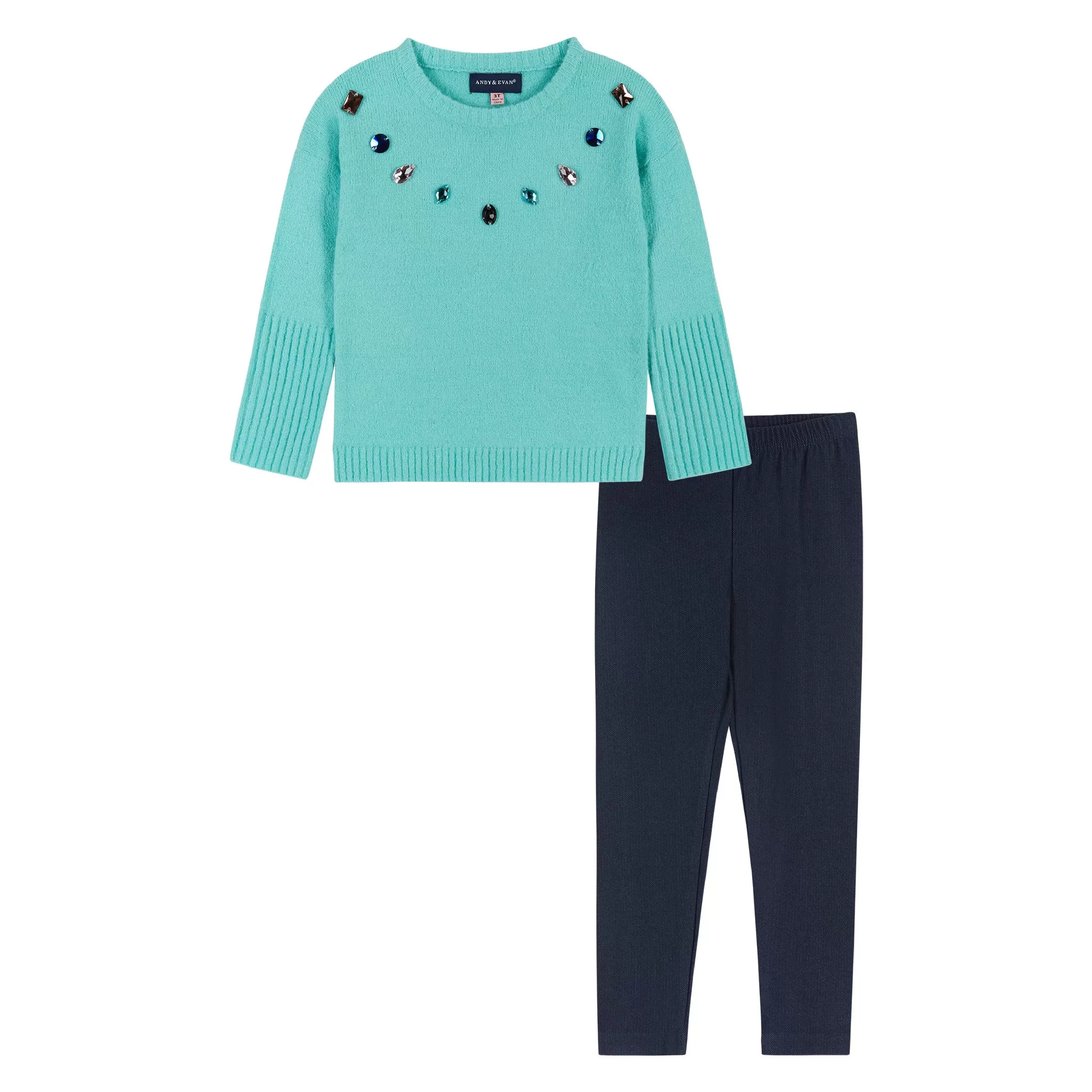 Rhinestone Sweater & Legging Set  | Aqua