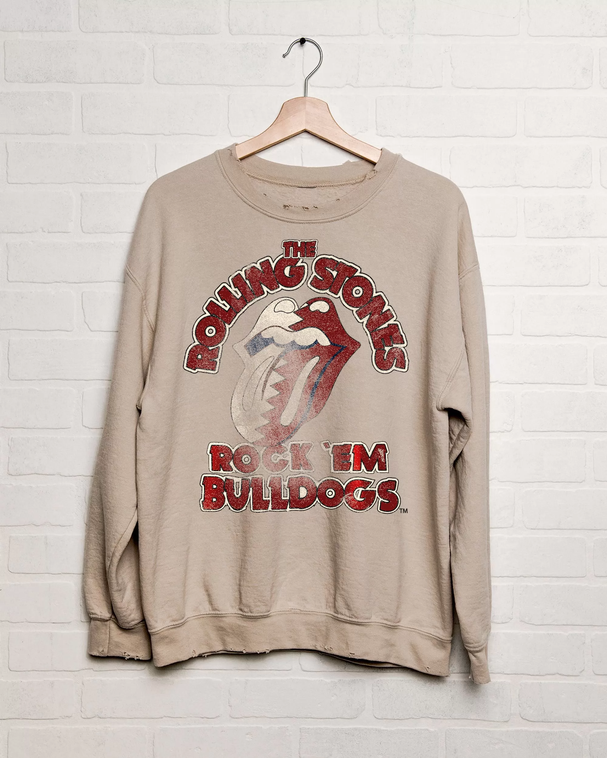 Rolling Stones Rock 'Em MSU Bulldogs Sand Thrifted Sweatshirt