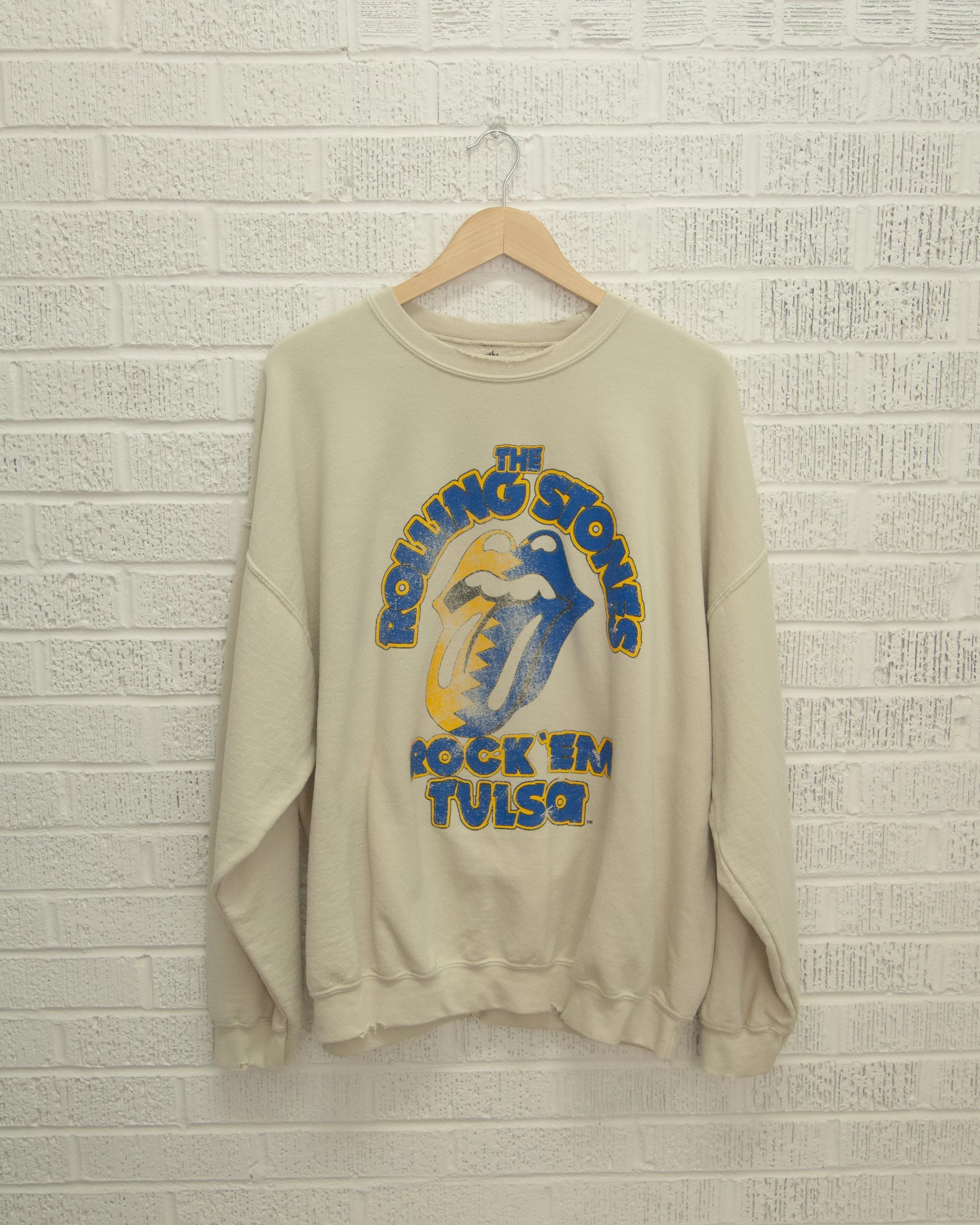 Rolling Stones Rock 'Em Tulsa Sand Thrifted Sweatshirt