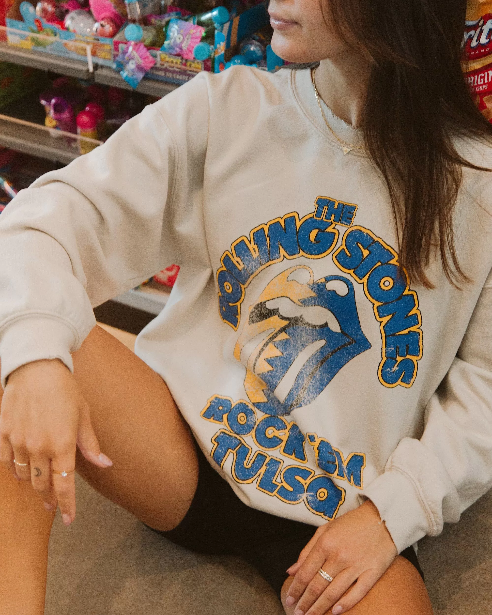 Rolling Stones Rock 'Em Tulsa Sand Thrifted Sweatshirt