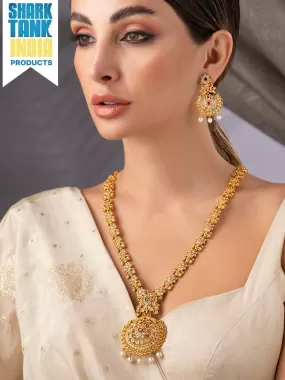 Rubans Gold-Toned Stone-Studded Handcrafted Jewellery Set