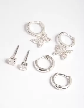 Silver Plated Cubic Zirconia Pave Butterfly Earring 6-Pack