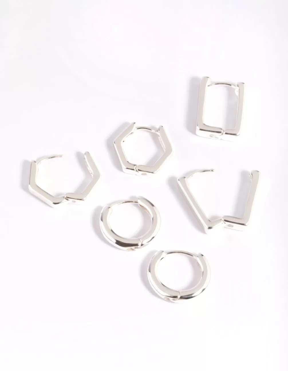 Silver Plated Hexagon Earring Stack 6-Pack