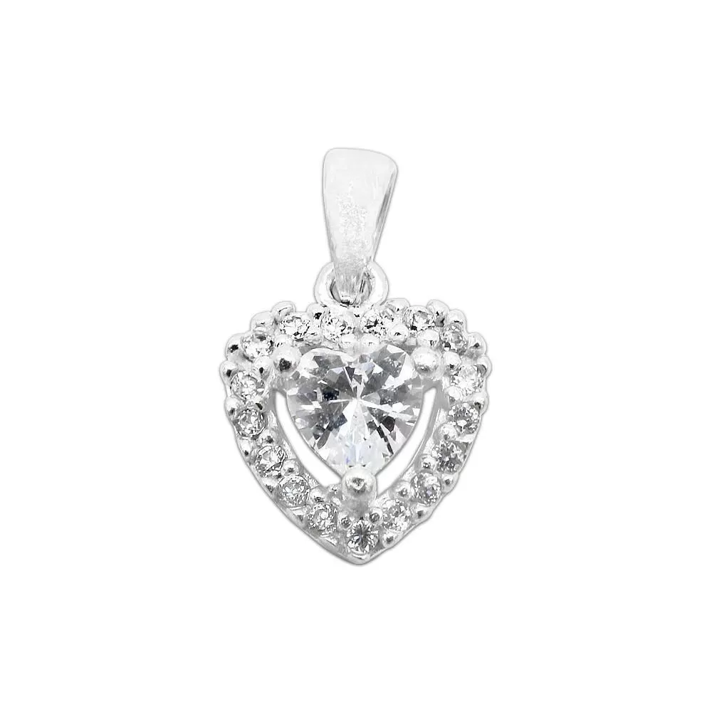 Small Heart Shaped Zirconia in Cubic Zirconia Heart Frame Pendant