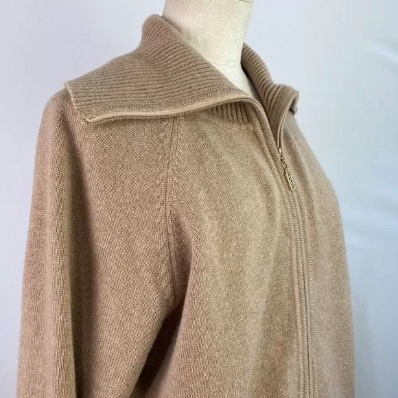 St.JohnTan Zip High Neck Cashmere Sweater