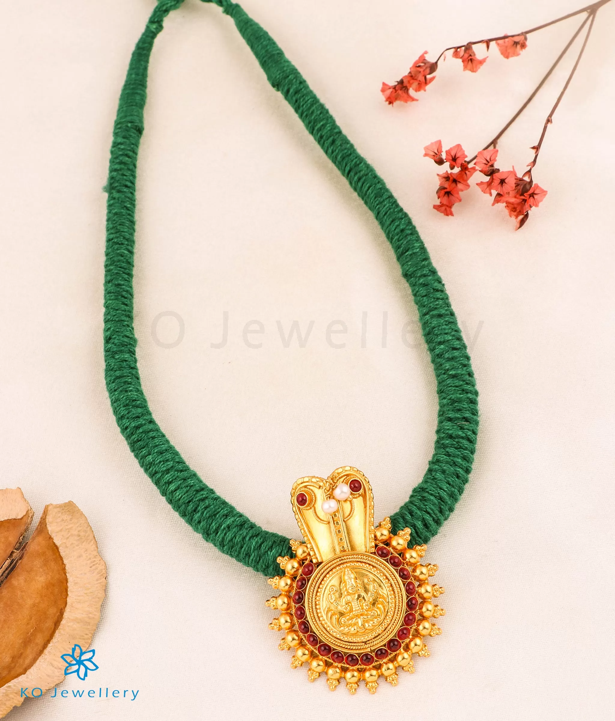 The Vijeta Silver Kodava Thread Necklace (Green)