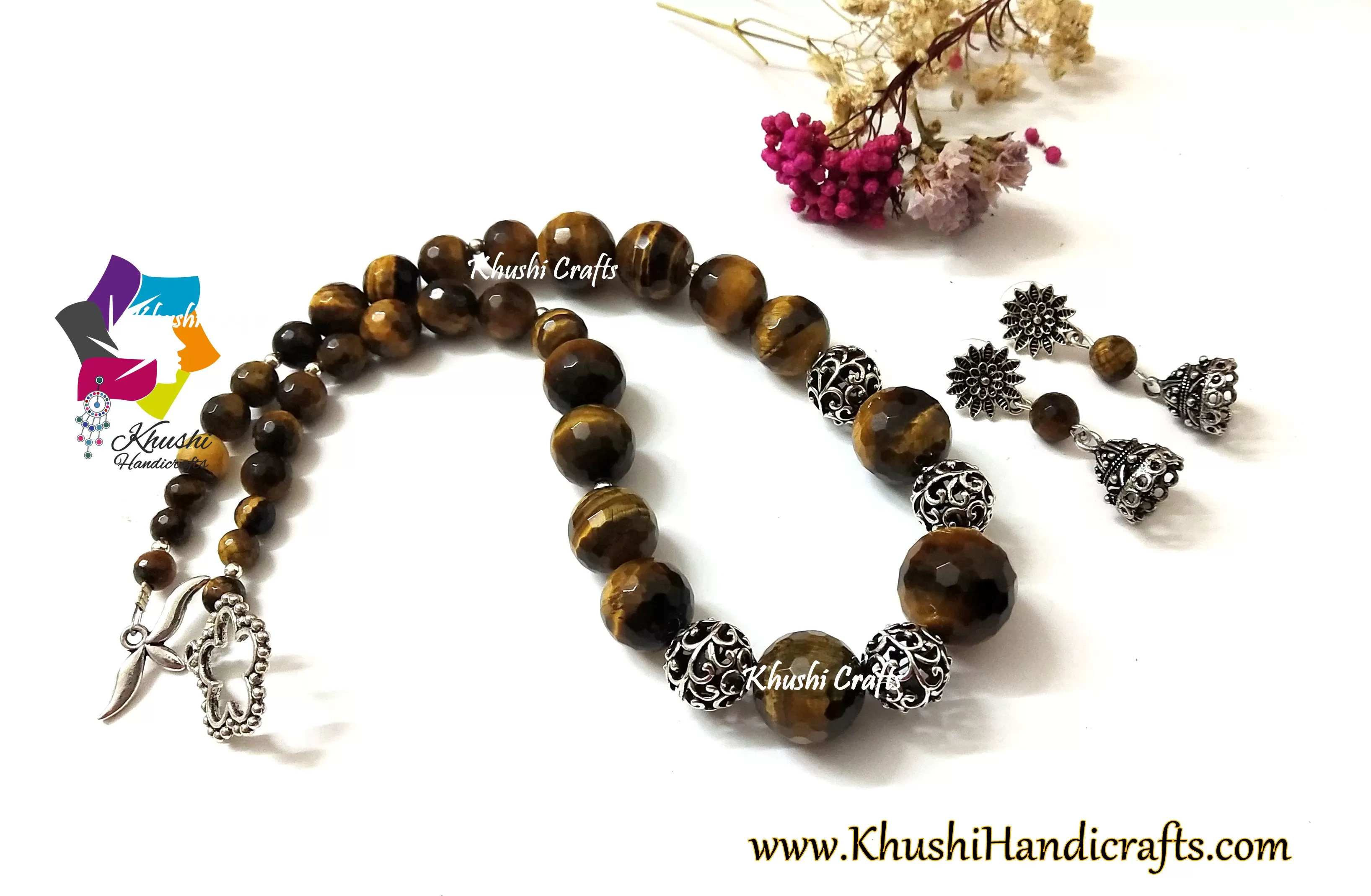 Tiger eye gemstone handmade Ethnic agate necklace