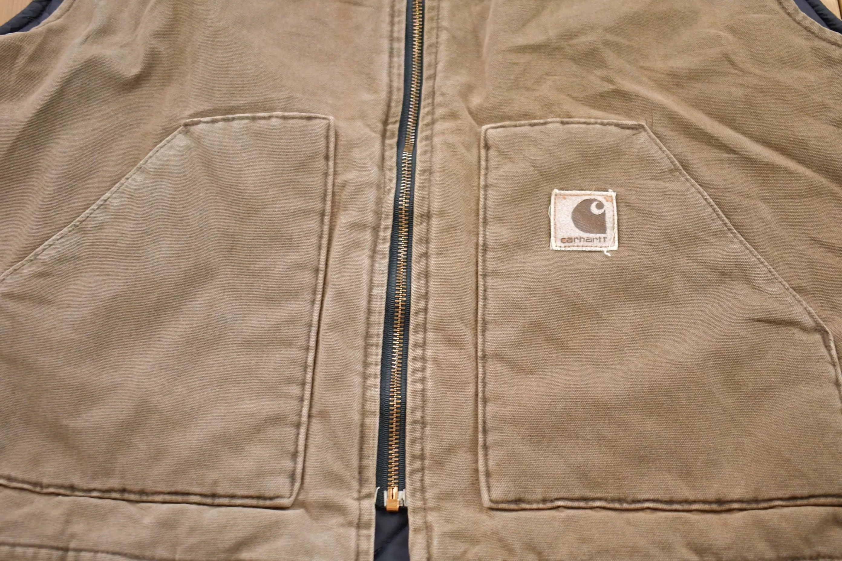 Vintage 1990s Carhartt Full Zip Insulated Vest / Workwear / Made In USA / 90s / Quilt Lined Jacket / Distressed Carhartt / Union Made