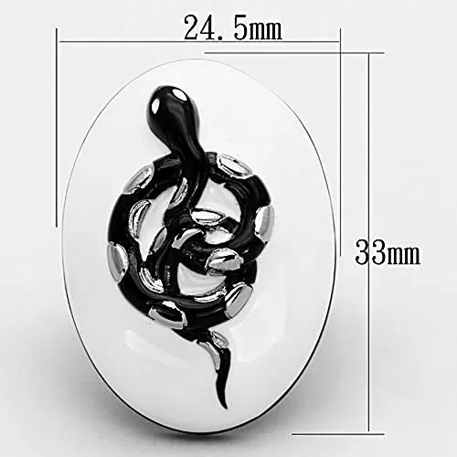 WildKlass Stainless Steel Animals Ring Two-Tone IP Black Women Epoxy White