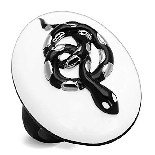 WildKlass Stainless Steel Animals Ring Two-Tone IP Black Women Epoxy White