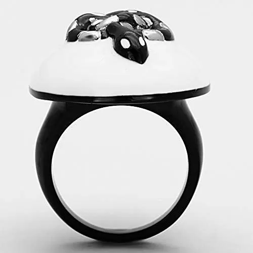 WildKlass Stainless Steel Animals Ring Two-Tone IP Black Women Epoxy White