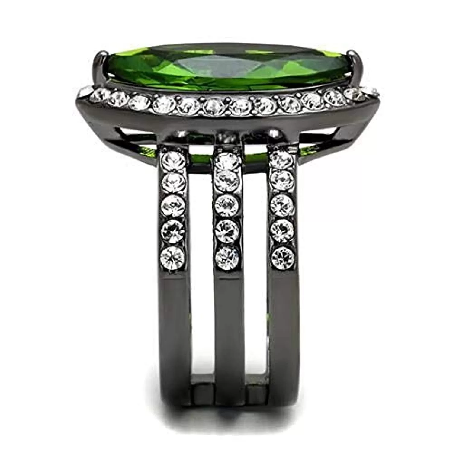 WildKlass Stainless Steel Ring IP Light Black (IP Gun) Women Synthetic Peridot