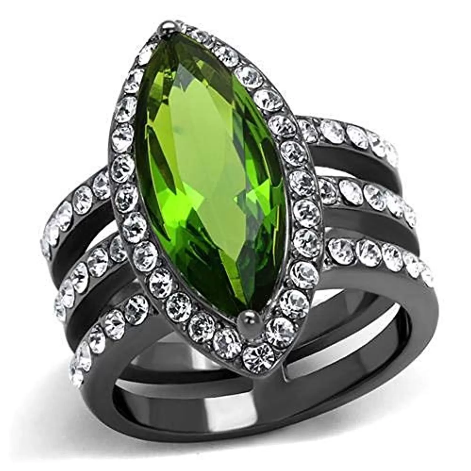 WildKlass Stainless Steel Ring IP Light Black (IP Gun) Women Synthetic Peridot