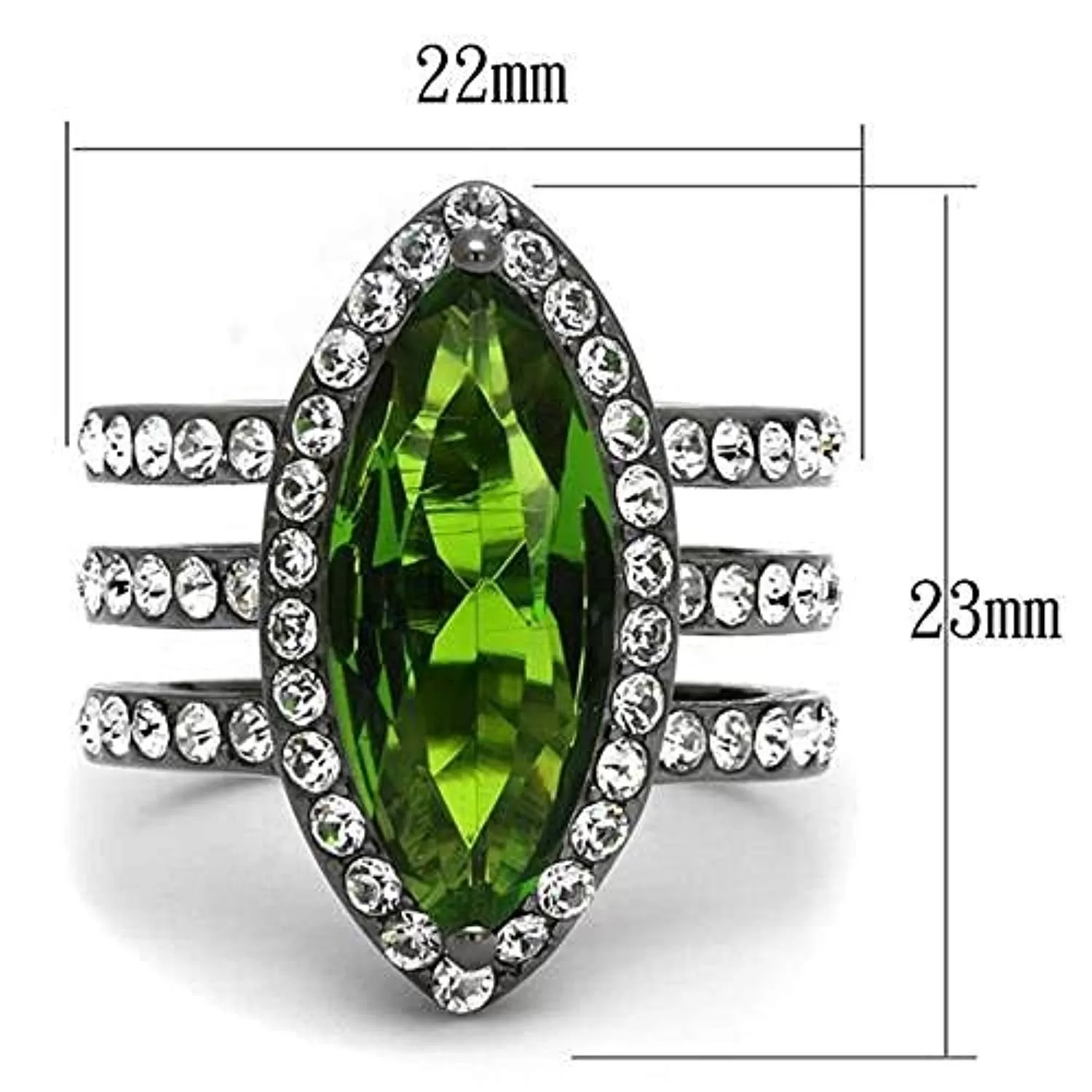 WildKlass Stainless Steel Ring IP Light Black (IP Gun) Women Synthetic Peridot