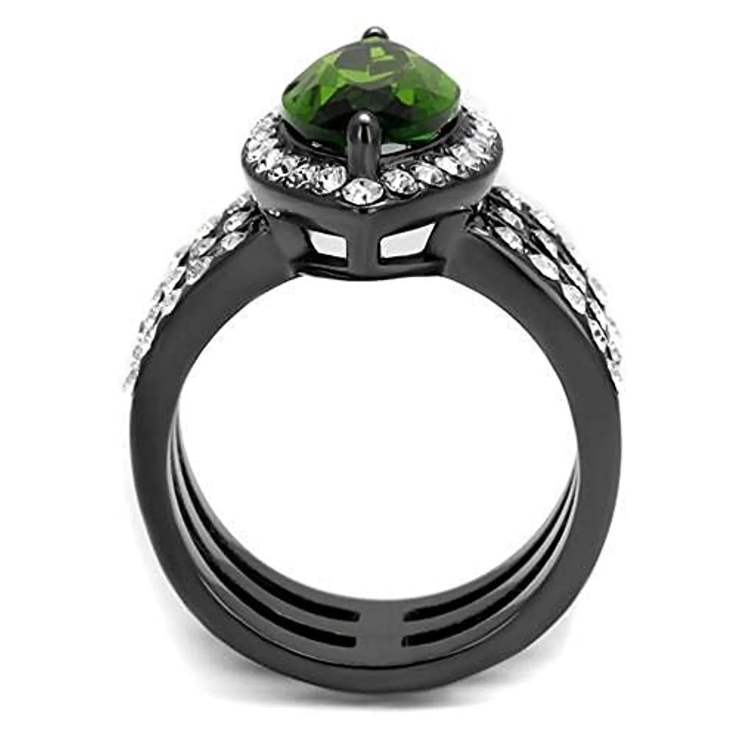 WildKlass Stainless Steel Ring IP Light Black (IP Gun) Women Synthetic Peridot