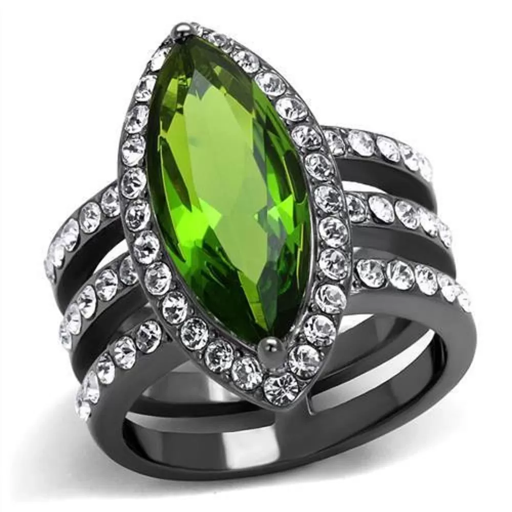 WildKlass Stainless Steel Ring IP Light Black (IP Gun) Women Synthetic Peridot