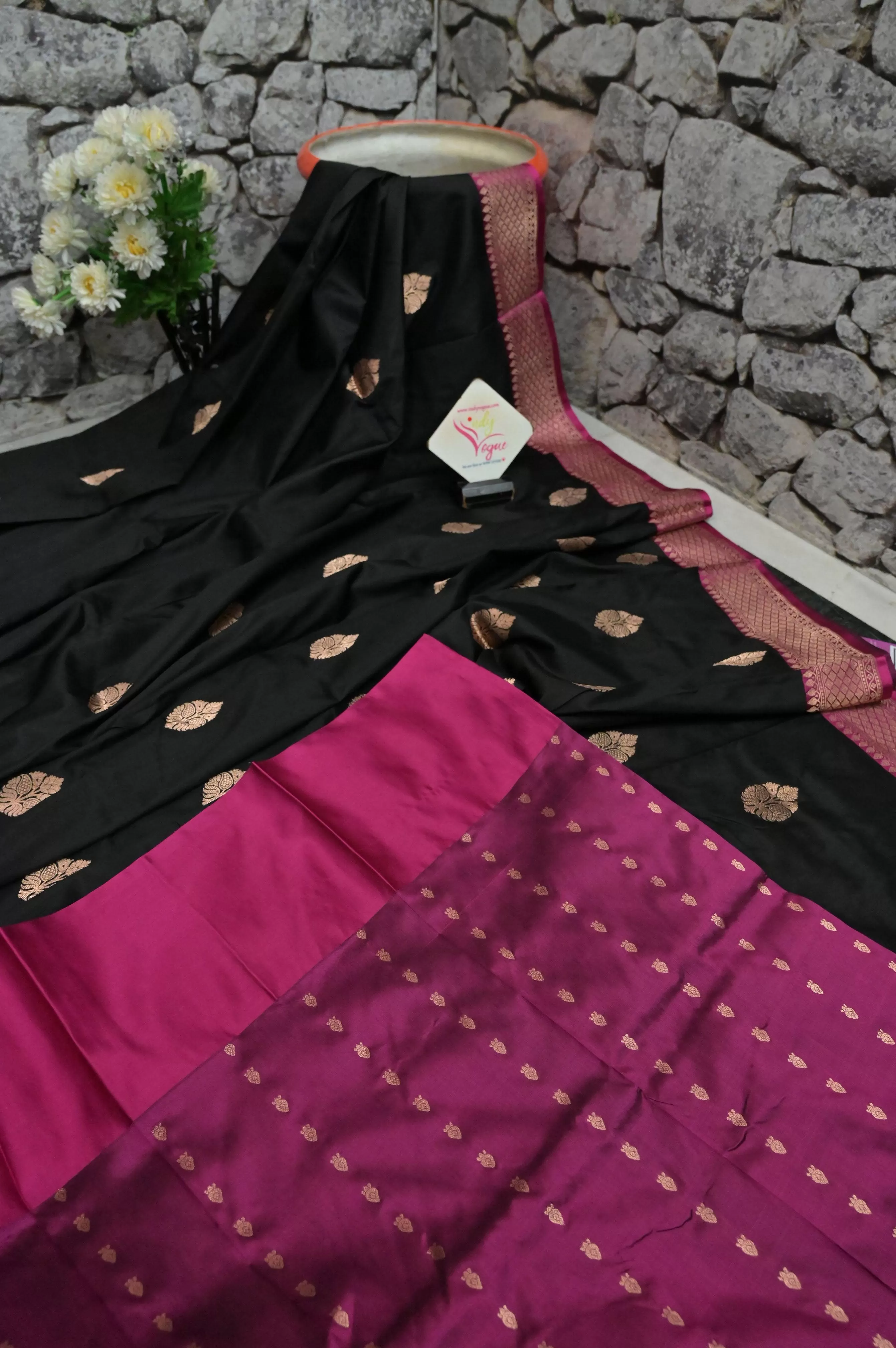 Zeus Black Color Katan Banarasi Saree with Allover Butta Work