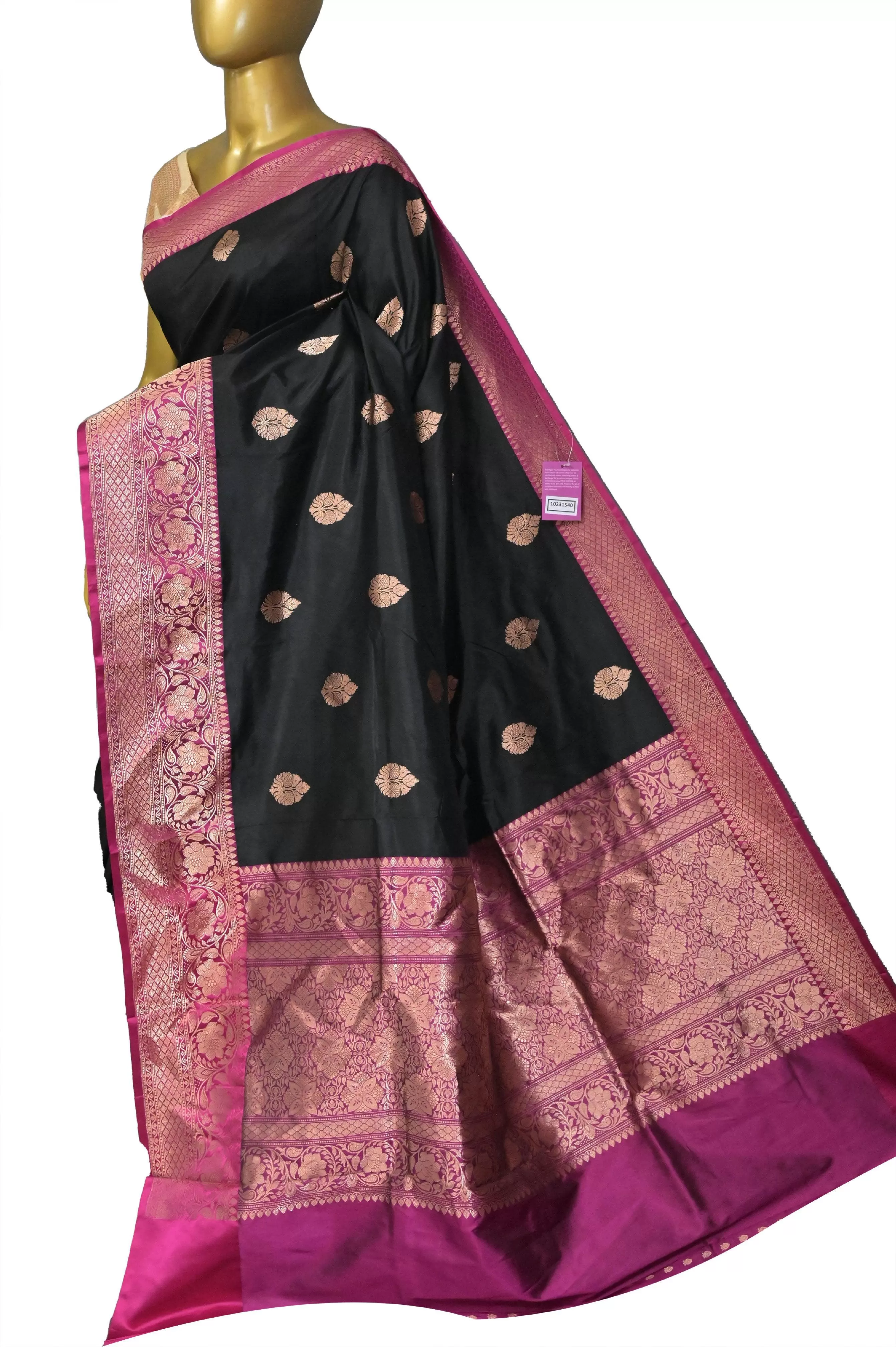 Zeus Black Color Katan Banarasi Saree with Allover Butta Work