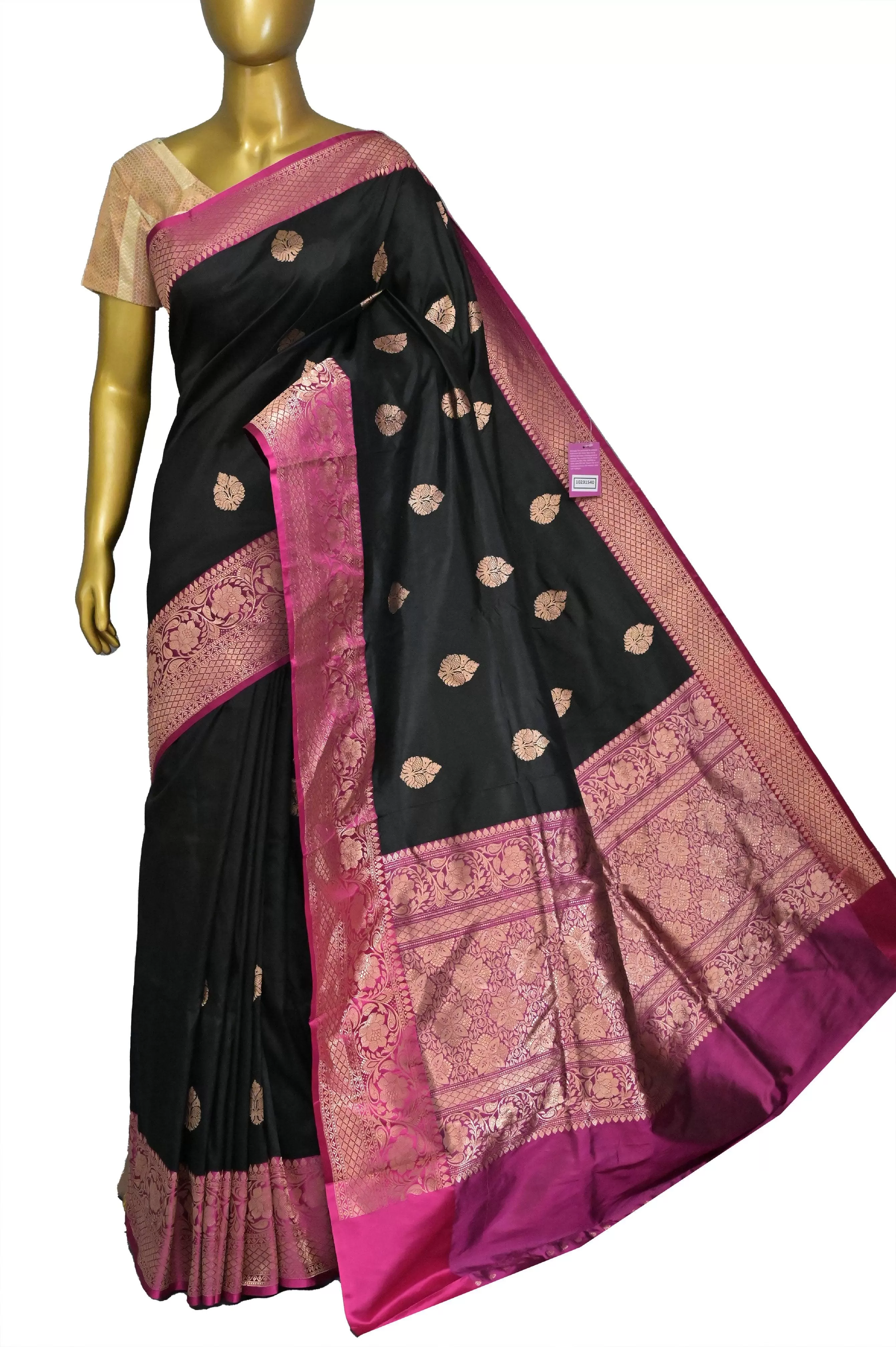 Zeus Black Color Katan Banarasi Saree with Allover Butta Work